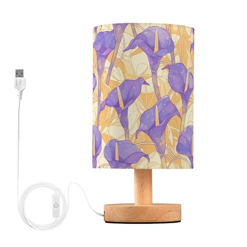 Chic Purple Calla Lily Yellow Background Vintage Base Table Lamp Desk Lights for Homes Lamp for Desk Warm Light para mesita de noche von Amooorous