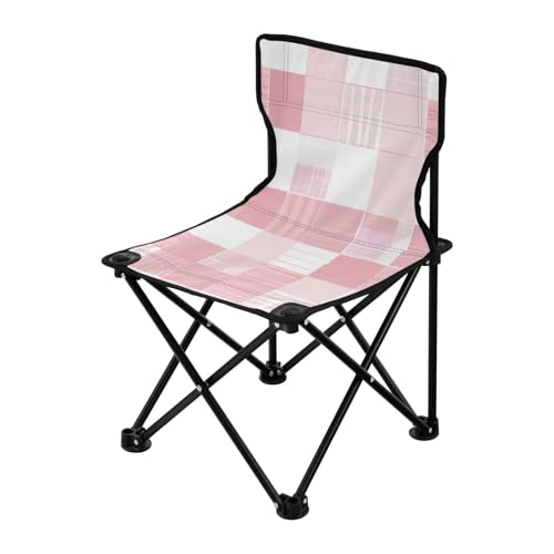 Faltbarer Campingstuhl mit hellrosafarbenem und weißem Karomuster, ultraleicht, Strandstühle für Erwachsene, Tragetasche, tragbarer Stuhl zum Warten in der Schlange zum Angeln, Camping von Amooorous