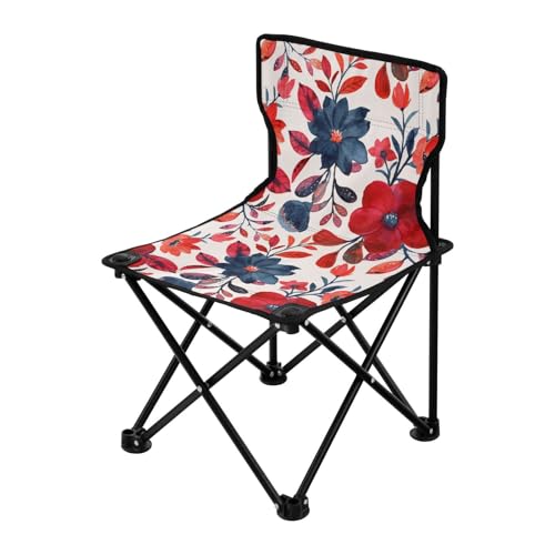 Faltbarer Campingstuhl mit roter und blauer Vintage-Blume, ultraleicht, Strandkörbe, Tragetasche, Outdoor-Stuhl für Rasenlager von Amooorous