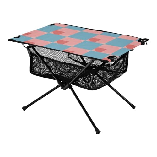 Faltbarer Campingtisch Hellblau und Blush Karomuster Waschbar Outdoor Klapptische mit Tragetasche für Sand Outdoor Picknick von Amooorous