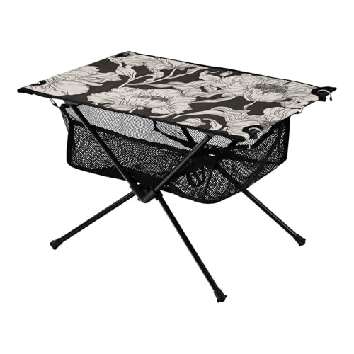 Faltbarer Campingtisch Schwarz und Blume und Weiß Wasserdicht Outdoor Picknicktisch mit Aufbewahrungstasche für Picknick Camping Reisen Faltbarer Campingtisch Schwarz und Blume und Weiß Wasserdicht Outdoor Picknicktisch mit Aufbewahrungstasche für Picknick Camping Reisen von Amooorous