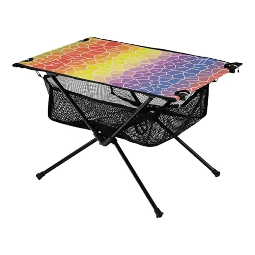 Faltbarer Outdoor-Tisch in Regenbogenfarben, trendig, goldfarben, strapazierfähig, Oxford-Picknicktisch mit Tragetasche für Outdoor-Kochen, Picknick, Camping, Reisen von Amooorous