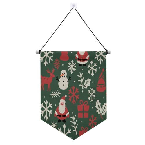 Frohe Weihnachten, Hirschschneeflocke, rot, dunkelgrün, Banner zum Aufhängen mit Teleskopstange, Party-Banner, Flaggen, Wandbehang, Party-Dekorationen für Tür, Wände, Fenster, Gärten, Hof, Banderitas von Amooorous