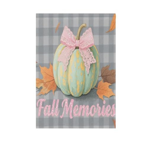 Gartenflaggen und Banner mit Aufschrift "Hello Fall Autumn Pumpkin Checkered Gray", für den Außenbereich, 71 x 101 cm, doppelseitig von Amooorous