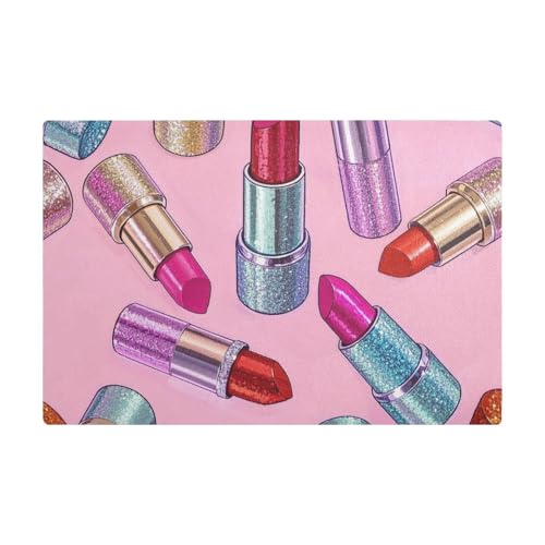 Gefälschte Glitzer-Cartoon-Lippenstift-Kaffeematte für Theke, Leder, absorbierende Kaffeebar-Matten für Theke, Rosa Gefälschte Glitzer-Cartoon-Lippenstift-Kaffeematte für Theke, Leder, absorbierende Kaffeebar-Matten für Theke, Rosa von Amooorous