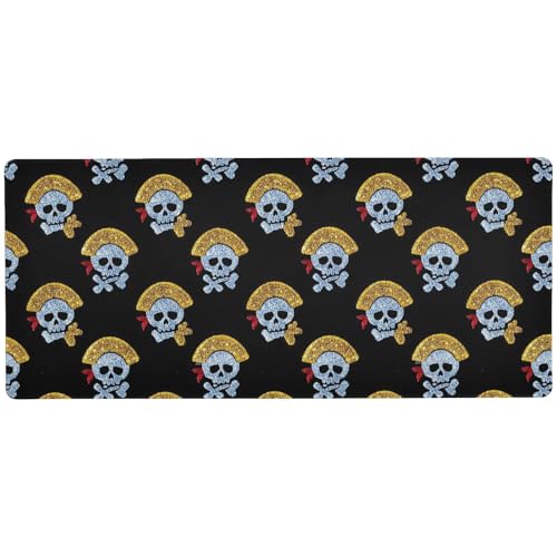 Gefälschte Glitzer-Cartoon-Piratenschädel, schwarz, große Mauspads für Schreibtisch, Gaming für Zuhause, Büro, dünnes Mauspad für Schreibtisch, 80 x 30 cm von Amooorous