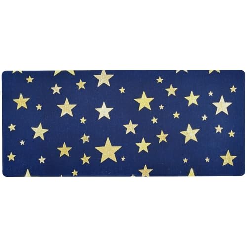 Gefälschte glitzernde goldene Sterne, dunkelblau, cooles Mauspad für Gaming, modernes Mauspad für den Schreibtisch, 80 x 30 cm von Amooorous