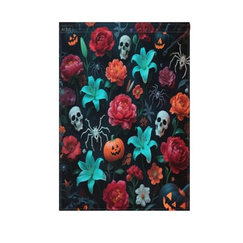 Halloween-Banner mit gelbem Kürbis-Schädel und Blume, Weihnachtsflaggen, Thanksgiving-Banner für Outdoor-Dekoration, 71 x 101 cm, Halloween-Banner mit gelbem Kürbis-Schädel und Blume, Weihnachtsflaggen, Thanksgiving-Banner für Outdoor-Dekoration, 71 x 101 cm, von Amooorous
