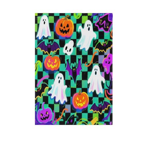 Halloween-Flaggen mit grünem und schwarzem Kürbis, Weihnachtsflaggen, Thanksgiving-Banner für Outdoor-Dekoration, 71 x 101 cm, doppelseitig Halloween-Flaggen mit grünem und schwarzem Kürbis, Weihnachtsflaggen, Thanksgiving-Banner für Outdoor-Dekoration, 71 x 101 cm, doppelseitig von Amooorous