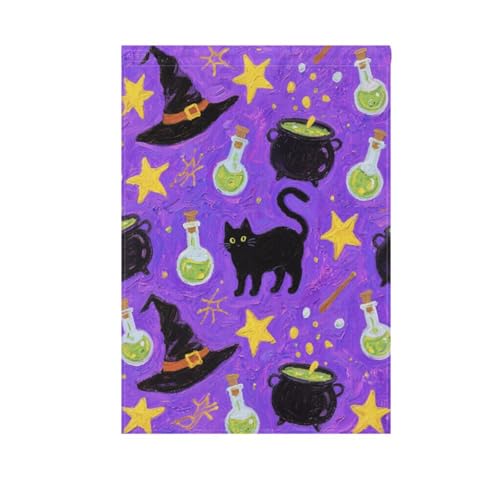 Halloween-Flaggen mit schwarzer Katze, dekoratives Banner für den Außenbereich, 71 x 101 cm, doppelseitig von Amooorous