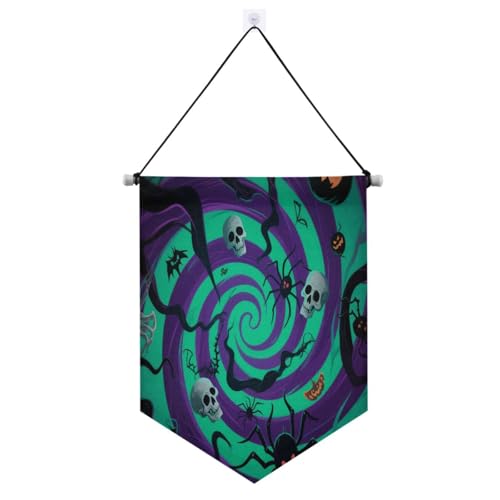 Halloween-Horror-Banner mit violettem Totenkopf-Banner zum Aufhängen mit Teleskopstange, Anstecknadel, Outdoor-Dekoration für Tür, Wände, Fenster, Gärten, Hof, Suministros para fiesta de a?o nuevo von Amooorous