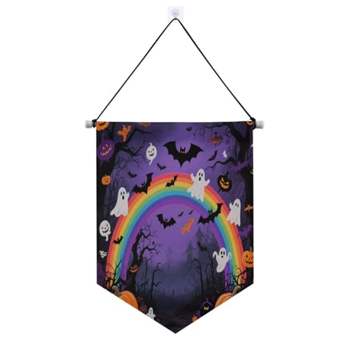 Halloween-Regenbogen-Banner-Aufhänger für die Wand mit Teleskopstange, Banner, Flaggen, Wandbehang, Party-Dekorationen für Tür, Wände, Fenster, Gärten, Hof, Banderinen für Fiestas von Amooorous