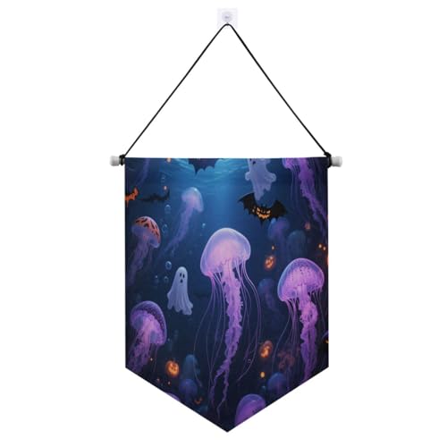 Halloween lila Quallen Banner Aufhänger für Wand mit Teleskopstange lustige Banner Hofdekorationen Outdoor für Tür, Wände, Fenster, Gärten, Hof, Banderitas Para Fiestas von Amooorous