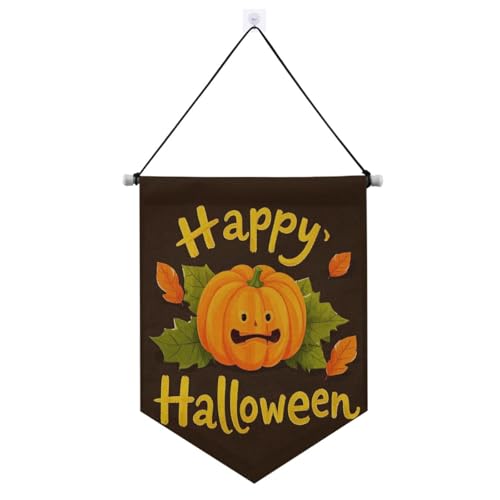 Happy Halloween Cartoon niedlicher gelber Kürbis Banner Aufhänger für Wand mit Teleskopstange Flagge Banner hängende Dekorationen für Tür, Wände, Fenster, Gärten, Hof, Banderitas Para Fiestas von Amooorous