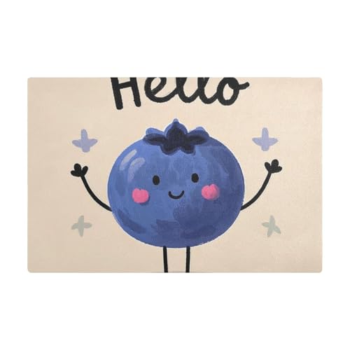Hello Cartoon niedliche blaue Blaubeer-Kaffeematte für Arbeitsplatte, Leder, feuchtigkeitsabsorbierende Kaffeemaschine, Arbeitsplatten für Arbeitsplatten von Amooorous