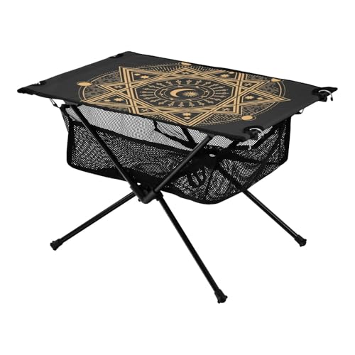 Klapptische Schwarz und Gold Hexagramm Mystic Eye Kleiner tragbarer Reisetisch mit Tragetasche für Grillparty, Camping von Amooorous