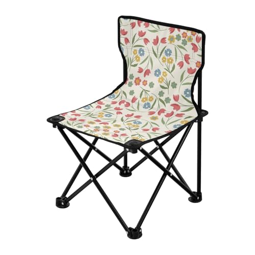 Kompakte und robuste Campingstühle mit roten gelben und blauen Blumen, leichte Strandstühle für Erwachsene, inklusive Tragetasche, Eisangelstuhl für Reisen, Konzert von Amooorous