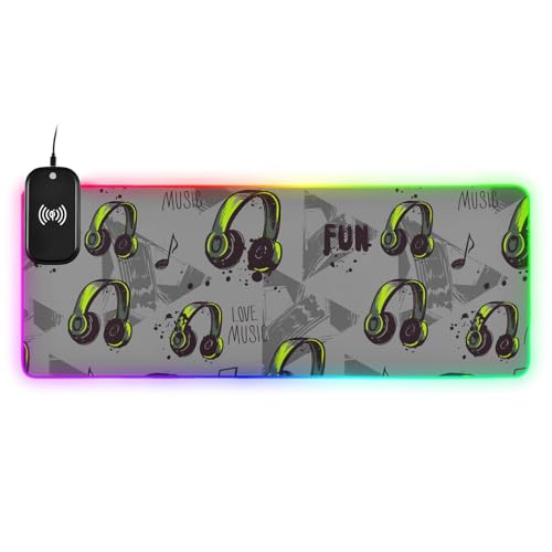 Love Music Fun 80er Jahre kabelloses Laden leuchtende Tierunterlage großer Schreibtisch Tierunterlage großes Computer-Mauspad Multifunktions-Schreibtische 80 x 30 cm von Amooorous