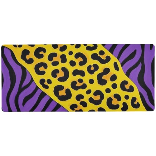 Mauspad mit Leopardenmuster, für den Schreibtisch, zum Schreiben, 80 x 30 cm, Gelb / Lila von Amooorous