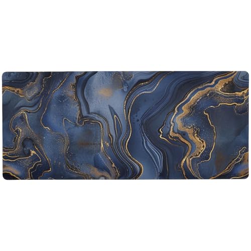 Mauspad mit abstraktem blauen und goldenen Marmor-Muster, auffälliges großes Mauspad für den Schreibtisch zum Schreiben, praktisches Mauspad, groß, 80 x 30 cm von Amooorous