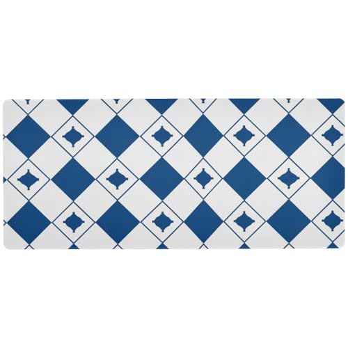 Mauspads für Schreibtisch, Gaming, Arbeit, groß, niedlich, 80 x 30 cm, Blau und Weiß kariert von Amooorous