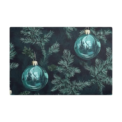 Merry Christmas Ball Black Green Coffee Mat for Counter Leather Absorbing Coffee Machine Mat for Countertop von Amooorous