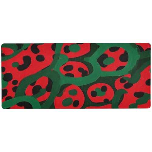 Multifunktionales Mauspad mit Leopardenmuster, für Schreibtisch, Gaming, Arbeit, unwaschbar, 80 x 30 cm, Rot und Grün von Amooorous