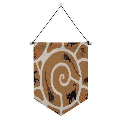 Niedliche schwarze Katze Kürbis Hexe für Halloween Banner zum Aufhängen mit Teleskopstange Banner Flagge Wandbehang Party Dekorationen für Tür, Wände, Fenster, Gärten, Hof, Suministros para fiesta de von Amooorous