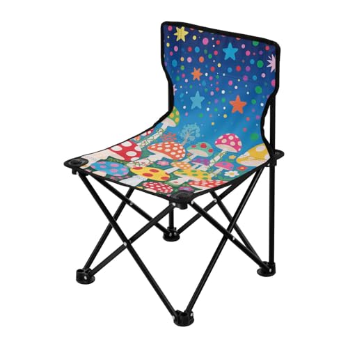 Niedlicher bunter Pilzsterne, faltbarer Jugend-Campingstuhl, ultraleicht, Strandkörbe, Tragetasche für Camp-Sport von Amooorous