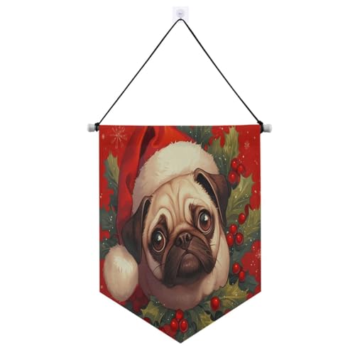 Niedliches Wandbanner mit Mops-Motiv, mit Teleskopstange, für den Außenbereich, Dekoration für Türen, Wände, Fenster, Gärten, Hof, Banderitas, Para Fiestas von Amooorous