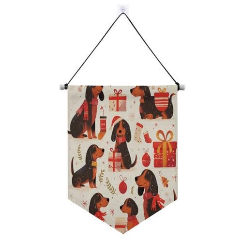 Niedliches Weihnachtsbanner mit Dackel-Motiv, zum Aufhängen, mit Teleskopstange, Partydekorationen für Türen, Wände, Fenster, Gärten, Hof, Suministros para fiesta de a?o nuevo von Amooorous