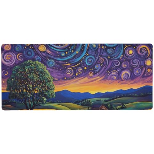 Night Sky Countryside Wirbelnde Sterne, waschbare Mauspads für Schreibtisch, Gaming, Schreibtischplatte, große Matte für Maus, 80 x 30 cm Night Sky Countryside Wirbelnde Sterne, waschbare Mauspads für Schreibtisch, Gaming, Schreibtischplatte, große Matte für Maus, 80 x 30 cm von Amooorous