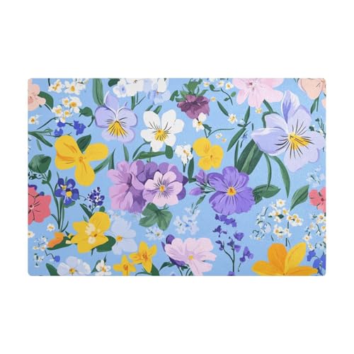 Ölgemälde mit Retro-Blumen in blauer Arbeitsplatte, Kaffeematte, Leder, wasserabsorbierende Trockenmatte für Theke von Amooorous