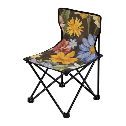 Ölgemälde mit bunten Retro-Blumen, faltbare Campingstühle für Erwachsene, strapazierfähig, ultraleicht, Strandkörbe, inklusive Tragetasche zum Angeln im Freien von Amooorous