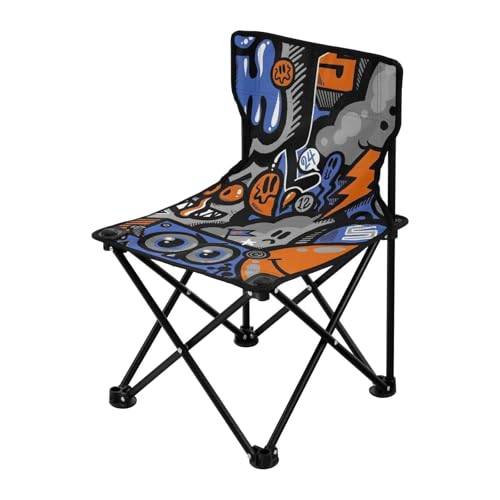 Orange-Grau Trend Graffiti kompakter Campingstuhl Leichter Rucksack Stuhl Tragetasche inklusive Reisesessel für Konzerte drinnen von Amooorous