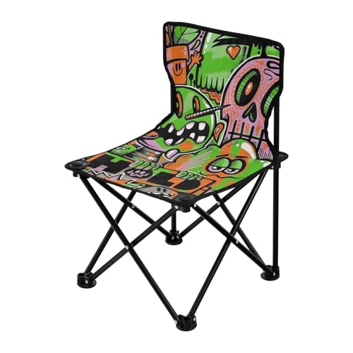 Orange und Pfirsich Trend Graffiti Klappstuhl Heavy Duty Campingstuhl Leichter faltbarer Rucksack Stuhl mit Tragetasche Eisangelstuhl mit Rückenlehne für Picknick Outdoor von Amooorous