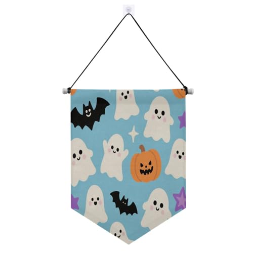 Orangefarbener Halloween-Kürbis-Wandbehang mit Teleskopstange, Flaggen, Banner, hängende Wanddekoration für Tür, Wände, Fenster, Gärten, Hof, Banderitas, Para Fiestas von Amooorous