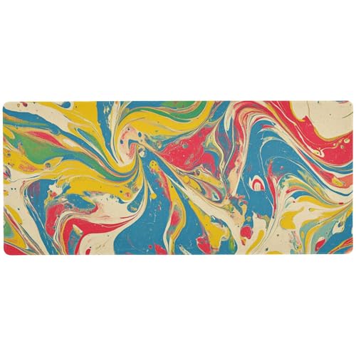 Pop Art Multifunktionales Mauspad mit Retro-Batik-Muster, für den Schreibtisch für Zuhause, Büro, Essentials, großes Mauspad, 80 x 30 cm von Amooorous