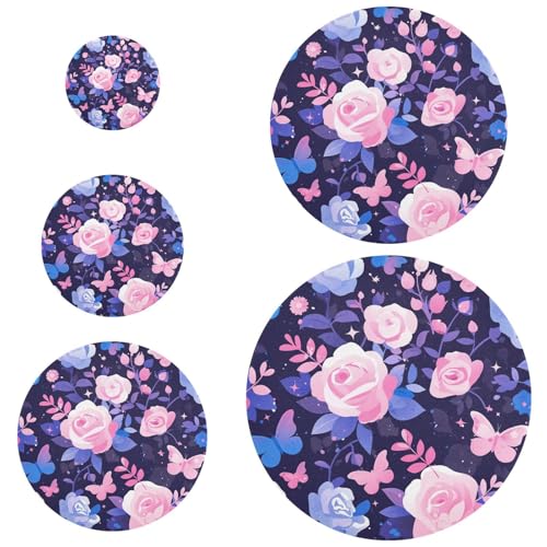 Purple Peach Elegant Blooms 5 Stück wiederverwendbare elastische Schüsselabdeckungen Stretch in 5 Größen Schüssel Abdeckungen Brot Sauerteigdeckel für lang anhaltende Frische von Amooorous