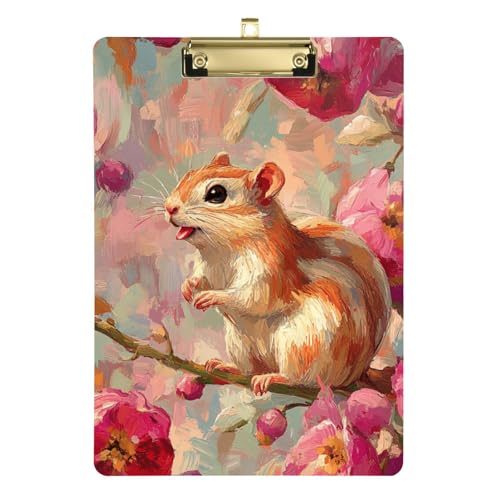 Rennmäuse Okra rote Blumen Malerei Klemmbrett Ordner Datei Padfolio Acryl niedlich für Klassenzimmer Zubehör für Lehrer High School Tabla para escribir con Clip Größe 9 x 12 von Amooorous