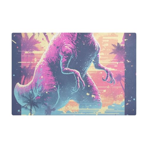 Retro-Dinosaurier-Kaffeematte aus den 90er-Jahren, bunt, für Theke, Leder, saugfähig, Matte unter der Kaffeemaschine für Arbeitsplatte Retro-Dinosaurier-Kaffeematte aus den 90er-Jahren, bunt, für Theke, Leder, saugfähig, Matte unter der Kaffeemaschine für Arbeitsplatte von Amooorous