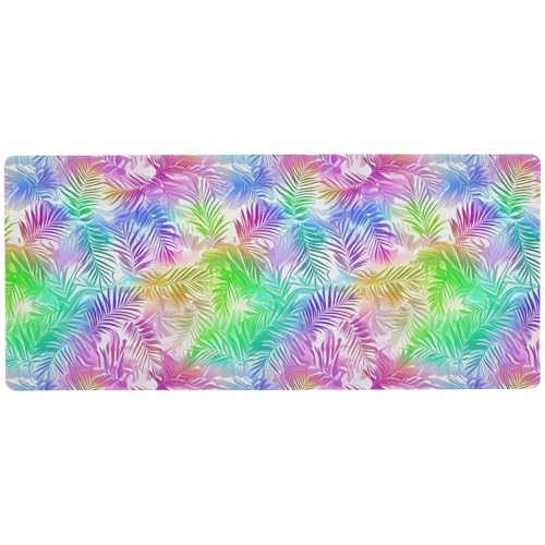 Rutschfestes Mauspad mit tropischen Blättern in Regenbogenfarben, Gaming für Schreibtische, groß, 80 x 30 cm von Amooorous