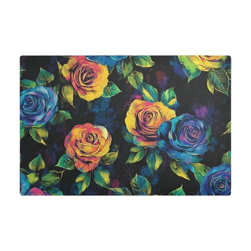 Schwarze lebhafte bunte Rosen, Kaffeematten für Arbeitsplatte, Leder, wasserabsorbierende Kaffeematte für Kaffeemaschine für Arbeitsplatten Schwarze lebhafte bunte Rosen, Kaffeematten für Arbeitsplatte, Leder, wasserabsorbierende Kaffeematte für Kaffeemaschine für Arbeitsplatten von Amooorous
