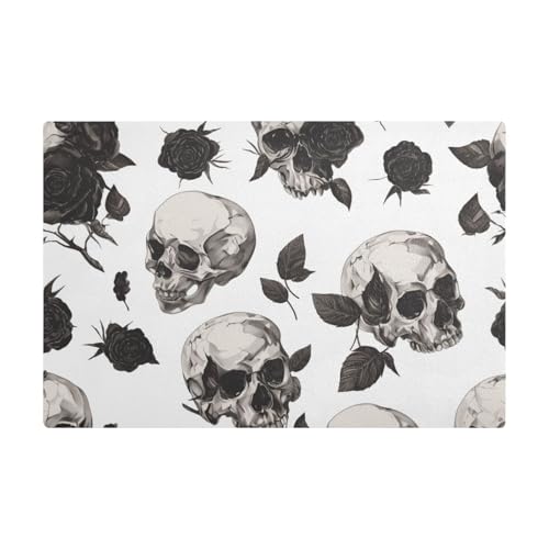 Schwarze und weiße Totenkopf-Rosen-Kaffeematte für Theke, Leder, saugfähig, schnelle Kaffeemaschine, Matte für Arbeitsplatten Schwarze und weiße Totenkopf-Rosen-Kaffeematte für Theke, Leder, saugfähig, schnelle Kaffeemaschine, Matte für Arbeitsplatten von Amooorous