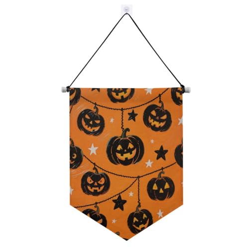 Schwarzer böser Halloween-Kürbis-Banner für die Wand mit Teleskopstange, Stoffbanner, Outdoor-Dekoration für Tür, Wände, Fenster, Gärten, Hof, Suministros para fiesta de a?o nuevo von Amooorous