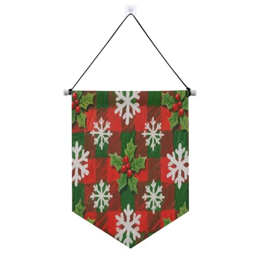 Stoffbanner mit Aufschrift "Merry Christmas", weiße Schneeflocken, Stechpalme, mit Teleskopstange, Flaggen, Banner, hängende Dekorationen für Tür, Wände, Fenster, Gärten, Hof, Suministros para fiesta von Amooorous