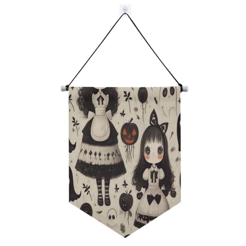 Stoffbanner mit Teleskopstange, Gothic-Stil, schwarz, Halloween-Puppe, Kürbis, Party-Banner und Dekorationen für Büro, Schule, Klassenzimmer, Schlafsaal, Zuhause, Banderitas, Para Fiestas Stoffbanner mit Teleskopstange, Gothic-Stil, schwarz, Halloween-Puppe, Kürbis, Party-Banner und Dekorationen für Büro, Schule, Klassenzimmer, Schlafsaal, Zuhause, Banderitas, Para Fiestas von Amooorous
