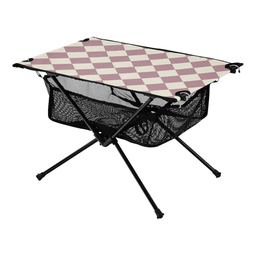 Strandtisch Pfirsich und Weiß American Plaid Stabiler Oxford Picknick Tragbarer Tisch mit Tragetasche für BBQ Party Camping von Amooorous