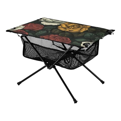 Tabletttisch Rot Gelb Weiß Rosen Leichter Tragbarer Strandtisch mit Tragetasche für Park Garten Strand Reisen von Amooorous