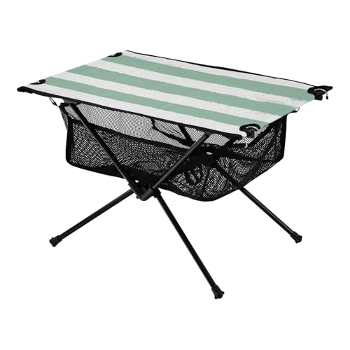 Tabletttisch Weiß-Grün Horizontale Streifen Kleiner Oxford Picknick Tragbarer Tisch mit Tragetasche für Outdoor Essen Kochen Picknick von Amooorous